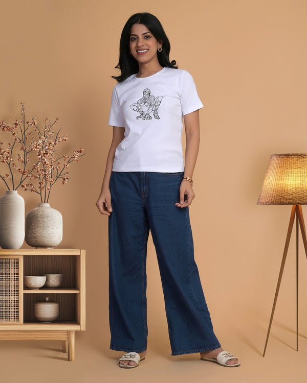 Women's White Superhero Inspired Graphic Printed Cotton T-Shirt