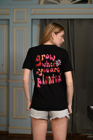 Black T-shirt with Flower Graphic