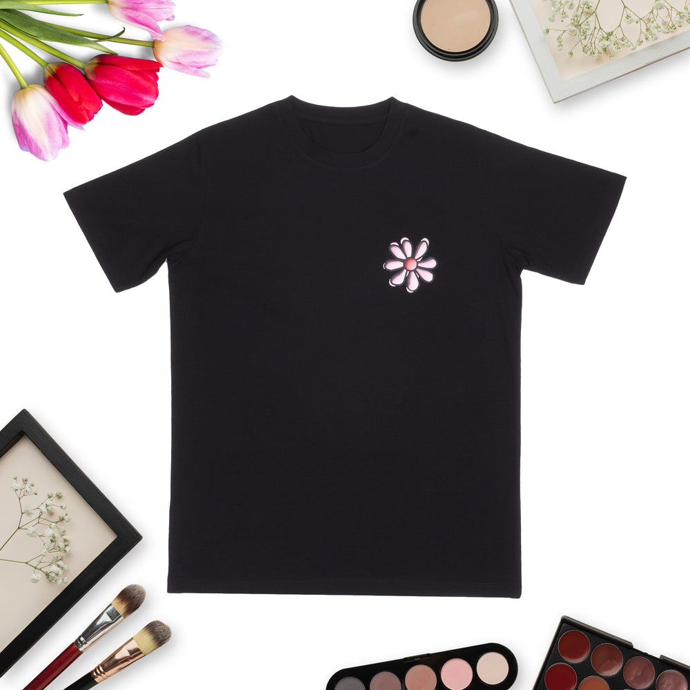 Black T-shirt with Flower Graphic