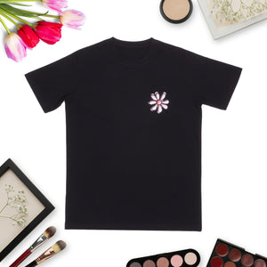 Black T-shirt with Flower Graphic