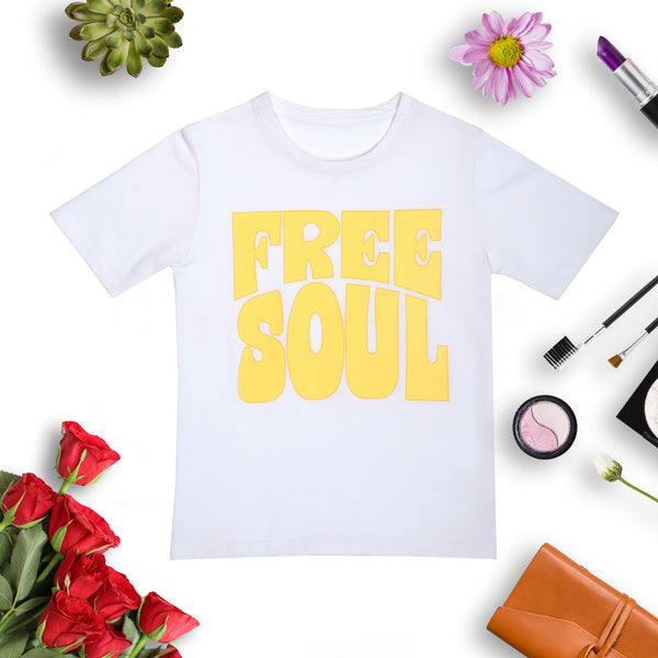 Relaxed Fit White Tee – “Free Soul” Print