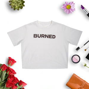 Sassy and Cool – Burned Print White Crop T-shirt