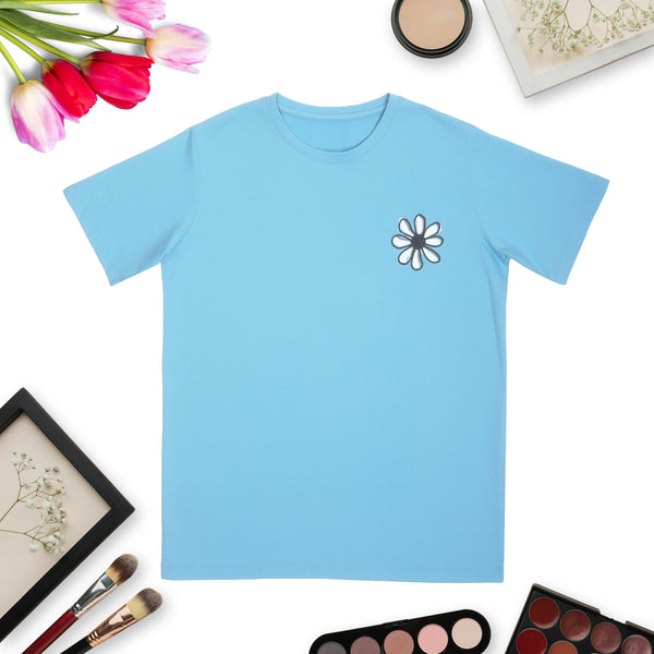 Blue T-shirt with Flower Graphic