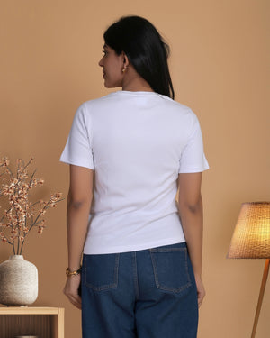 Women's White Superhero Inspired Graphic Printed Cotton T-Shirt