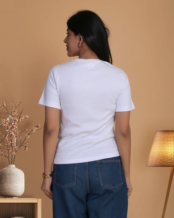 Women's White Superhero Inspired Graphic Printed Cotton T-Shirt