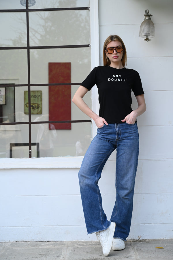 Black Cotton T-Shirt – Any Doubt? Print