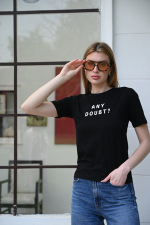 Black Cotton T-Shirt – Any Doubt? Print