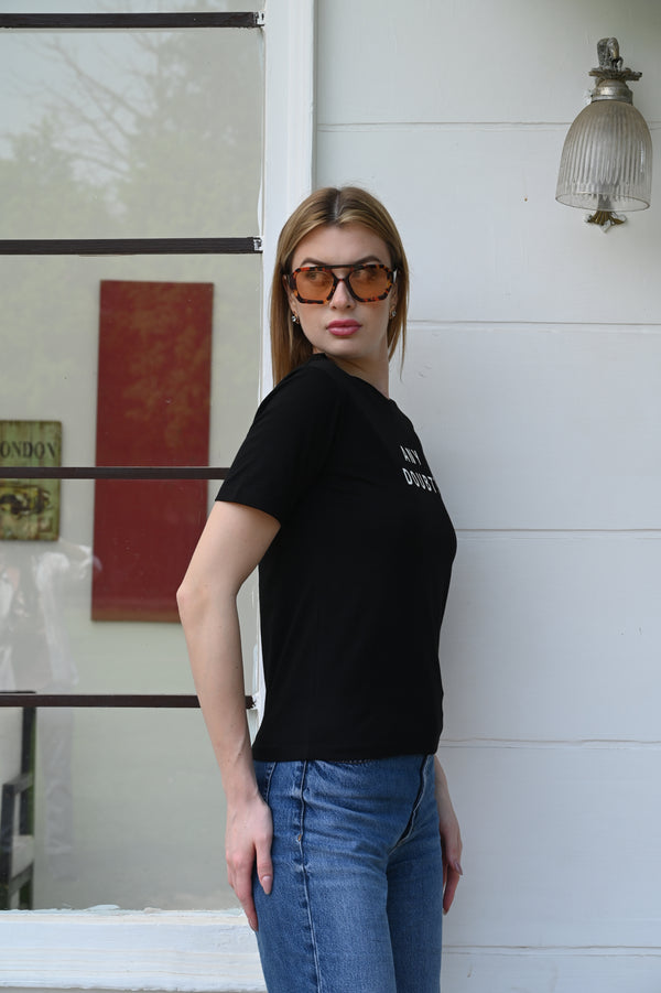 Black Cotton T-Shirt – Any Doubt? Print