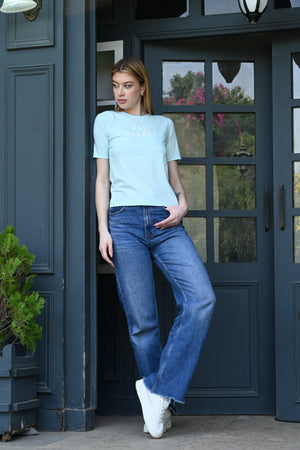 Bold Light Blue Tee with “Any Doubt? Print”