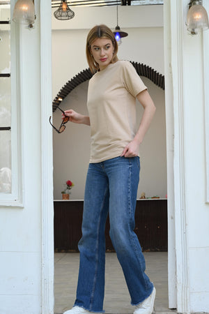 Light Brown T-Shirt – Stylish Back Ribbon Design