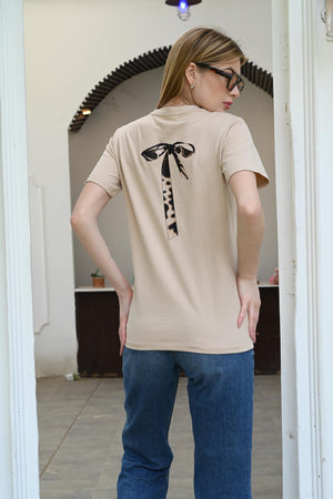 Light Brown T-Shirt – Stylish Back Ribbon Design