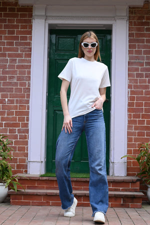 White T-Shirt – Stylish Back Ribbon Design