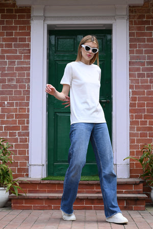 White T-Shirt – Stylish Back Ribbon Design