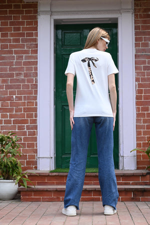 White T-Shirt – Stylish Back Ribbon Design