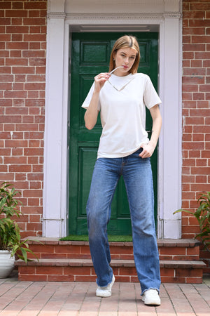 White T-Shirt – Stylish Back Ribbon Design