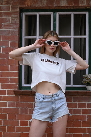 Sassy and Cool – Burned Print White Crop T-shirt