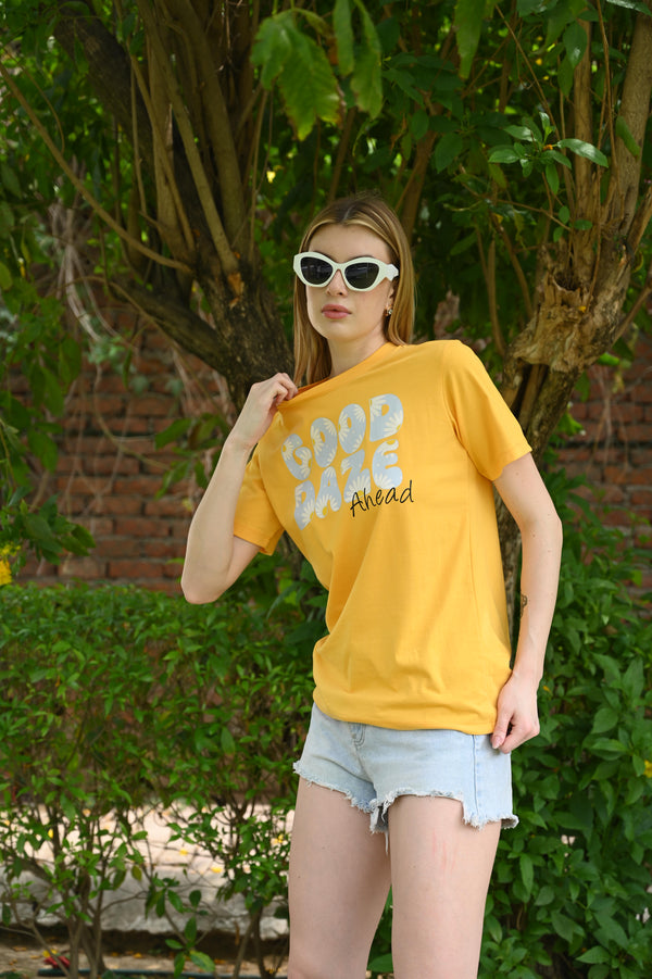 Yellow pure cotton Printed T-shirt