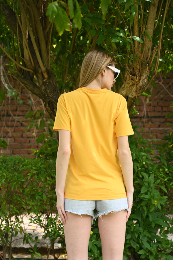 Yellow pure cotton Printed T-shirt
