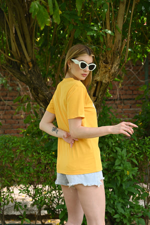 Yellow pure cotton Printed T-shirt