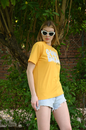 Yellow pure cotton Printed T-shirt