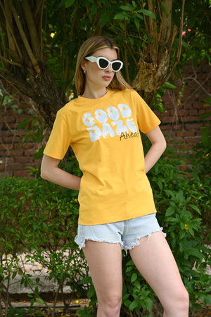 Yellow pure cotton Printed T-shirt