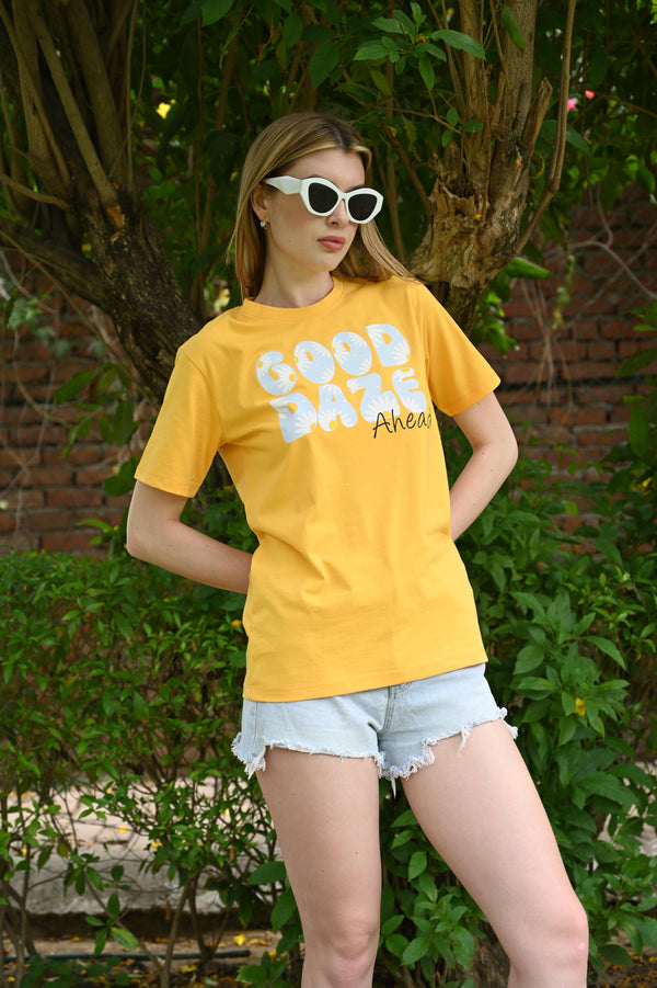 Yellow pure cotton Printed T-shirt
