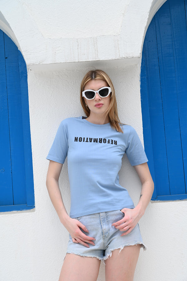 Blue Interlock Cotton T-Shirt – Reformation