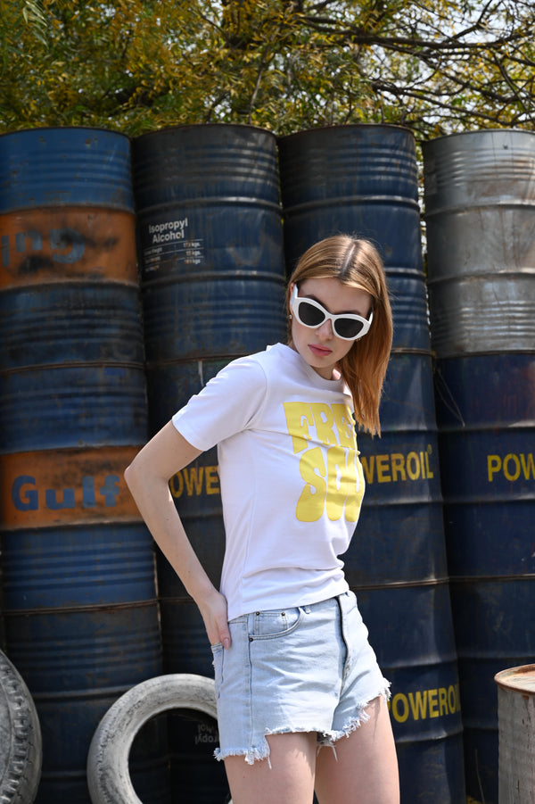 Relaxed Fit White Tee – “Free Soul” Print
