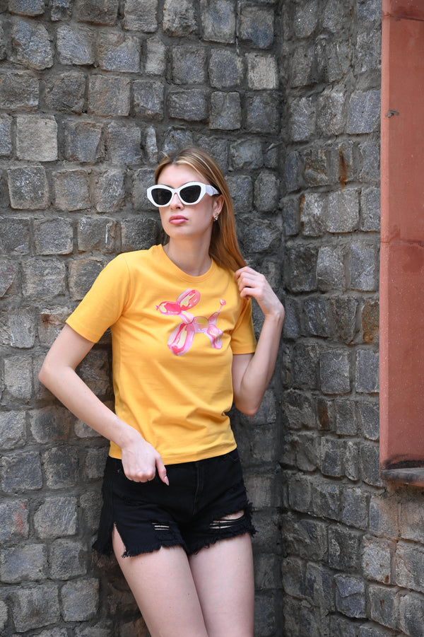 Yellow Horse Print Tee – Interlock Cotton