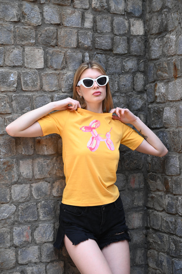 Yellow Horse Print Tee – Interlock Cotton