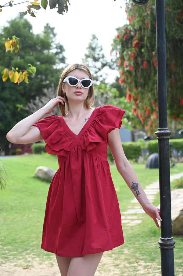 Maroon Sleeveless Short Dress | Above Knee