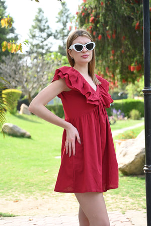 Maroon Sleeveless Short Dress | Above Knee