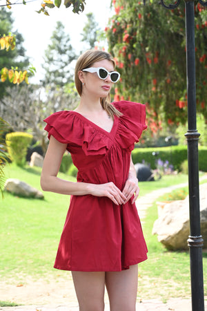 Maroon Sleeveless Short Dress | Above Knee
