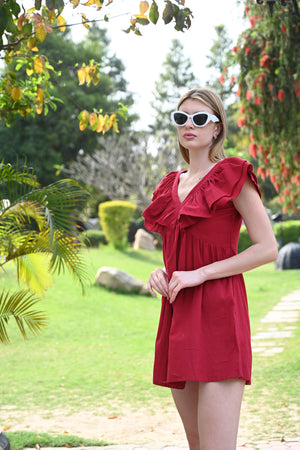 Maroon Sleeveless Short Dress | Above Knee