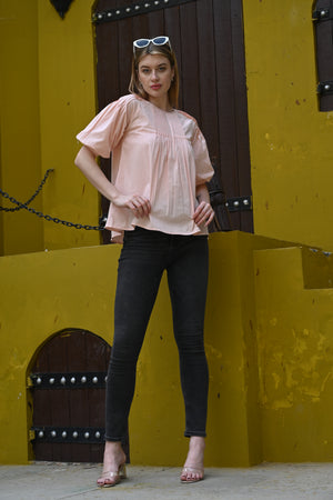Light Pink Round Neck Top | Soft & Feminine