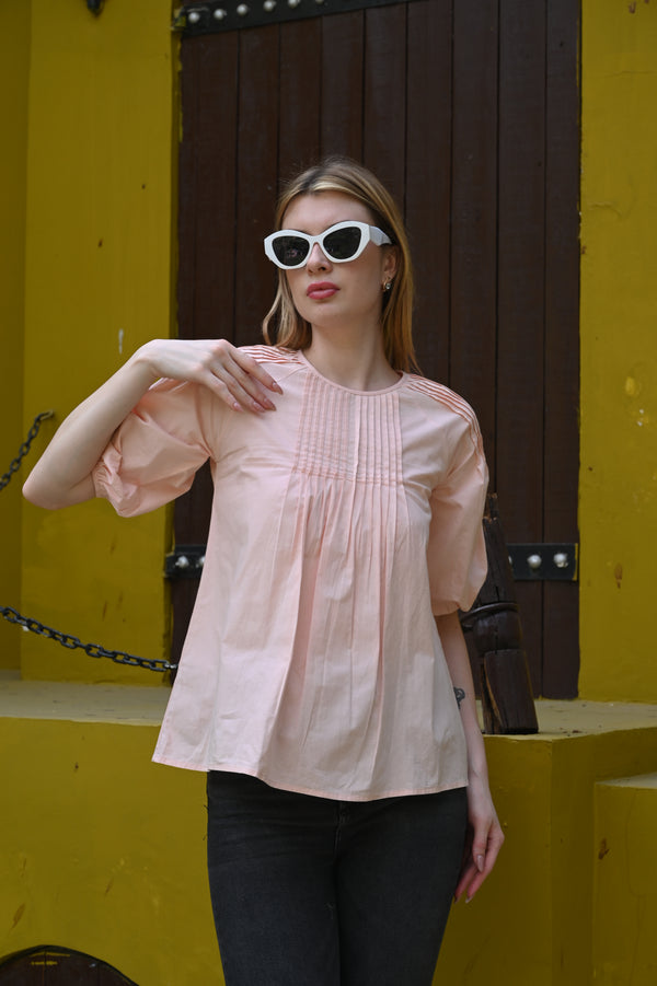 Light Pink Round Neck Top | Soft & Feminine