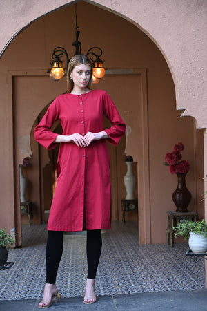 Mandarin Maroon Round Neck Kurti
