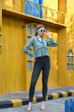 Olive Green Full Sleeve Top | Elegant & Versatile