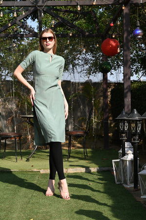 Olive Green Round Neck Kurti