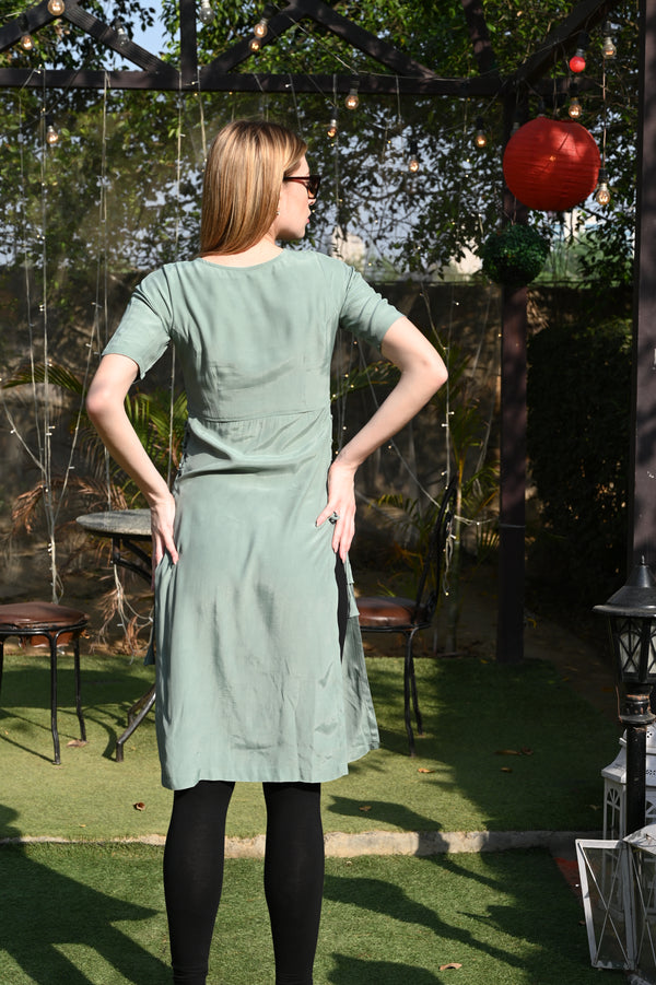 Olive Green Round Neck Kurti