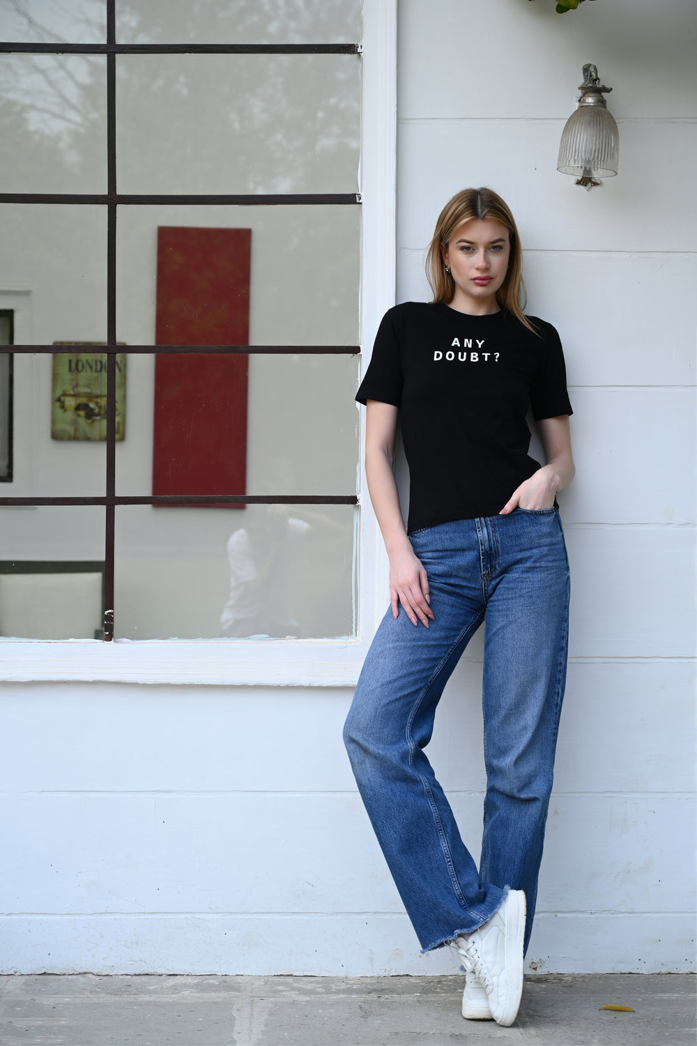 Black Cotton T-Shirt – Any Doubt? Print