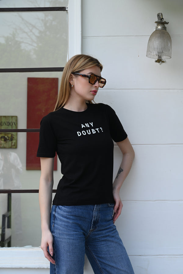 Black Cotton T-Shirt – Any Doubt? Print