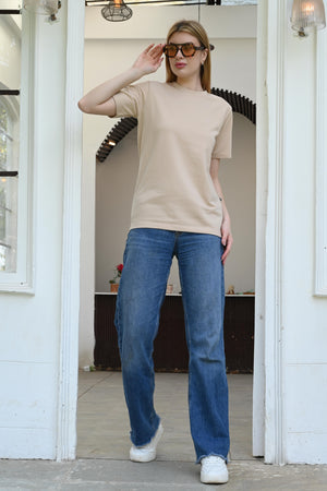 Light Brown T-Shirt – Stylish Back Ribbon Design