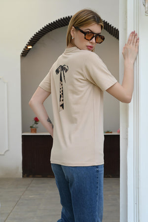 Light Brown T-Shirt – Stylish Back Ribbon Design