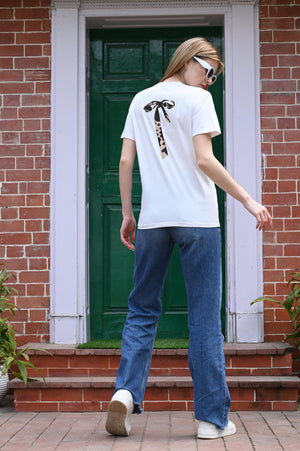 White T-Shirt – Stylish Back Ribbon Design