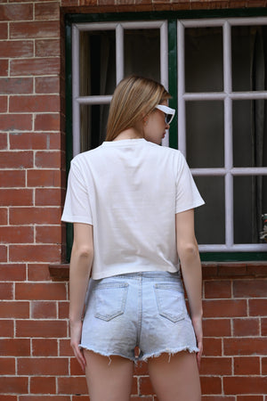 Sassy and Cool – Burned Print White Crop T-shirt
