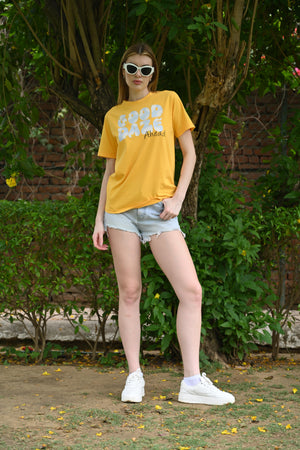 Yellow pure cotton Printed T-shirt