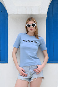 Blue Interlock Cotton T-Shirt – Reformation