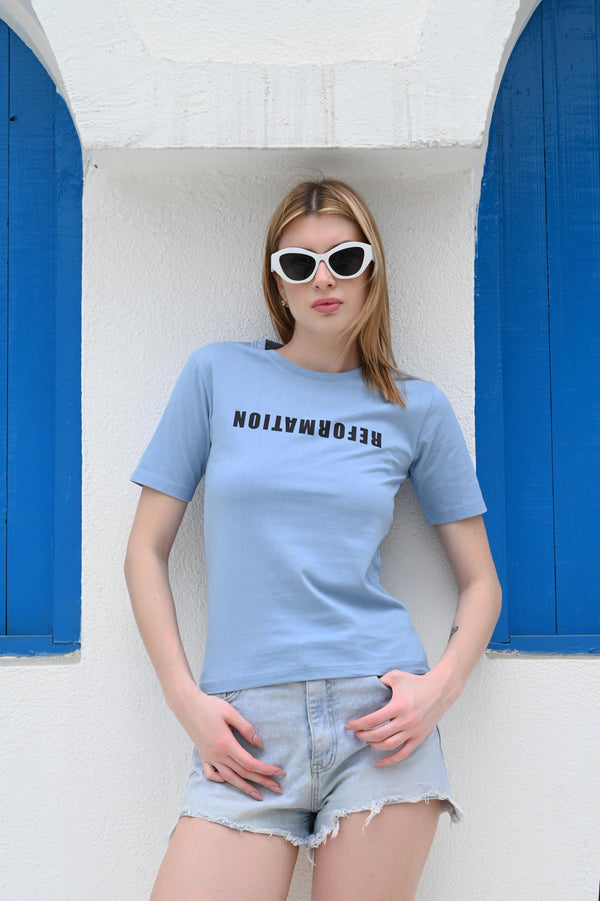 Blue Interlock Cotton T-Shirt – Reformation