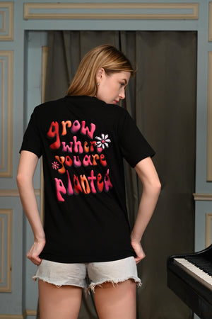 Black T-shirt with Flower Graphic